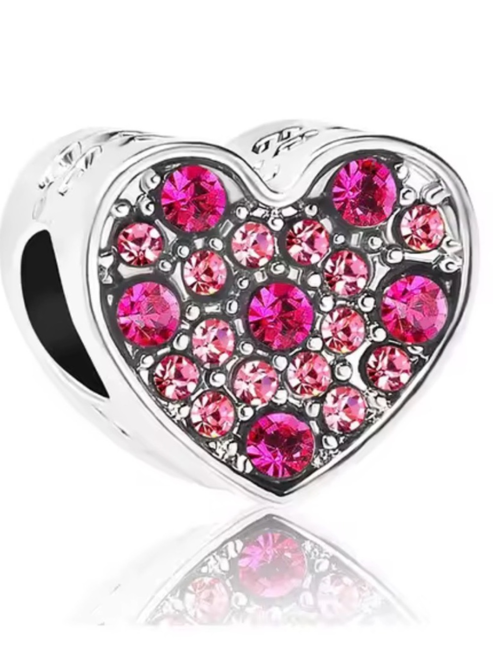 New S925 Pink  Heart Gemstone Pandora Style Charm